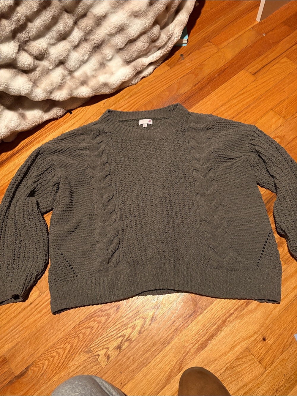 SO Olive Green Cable Crewneck Sweater